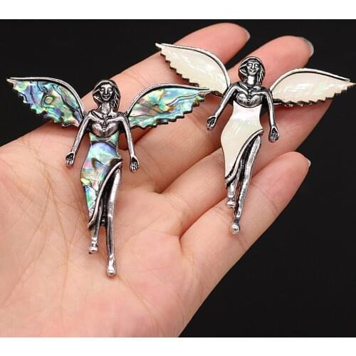 New Natuarl Shell Pendant Fashion Angel Girl Wings Pendant Charms for Making Women DIY Jewelry Necklace Gift Size 60x6mm