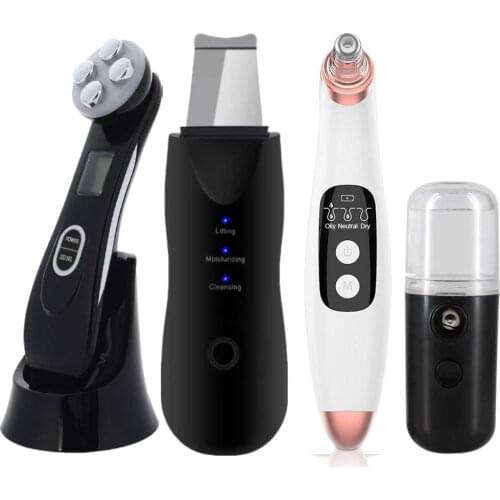 RF EMS LED Mesotherapy Facial Massager Ultrasonic Skin Scrubber Blackhead Vacuum Remover Facial Sprayer Skin Care Tools