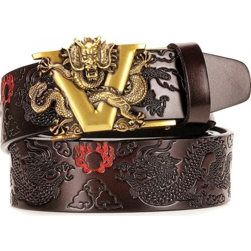 New Cow Leather Belt For Mens Dragon Automatic Ratchet Belts Luxury Genuine Leather Straps Designer Men For Jeans Girdle Male