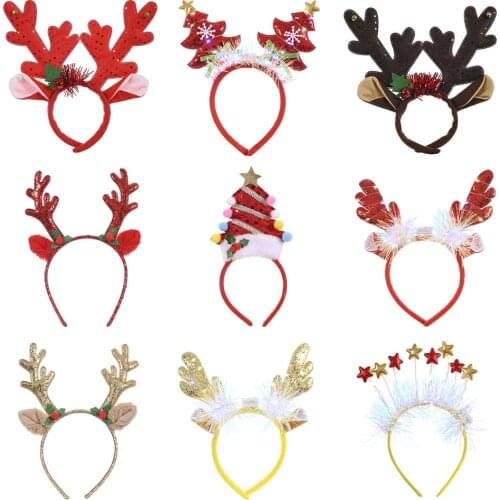 Christmas LED Light Headband XmasTree Elk Antlers Headbands Kids Adult Headwear Navidad Ornaments Christmas Decorations for Home