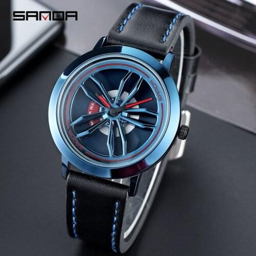 SANDA Brand Men Watches TOP Brand Luxury 360 Degree Rotating Dial Quartz Wrist Watch Men Blue Clock reloj hombre 2020 New