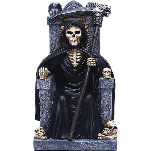Halloween Throne Death Figurine Statue Resin Sculptures Home Garden Horror Decoration Indoor Desktop Patio Yard Porch