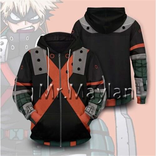 3D Full Printed Katsuki Bakugo Hoodie Mens Jacket Harajuku Hooded Unisex Casual Streetwear Sweatshirt Pullover Sudadera Hombre