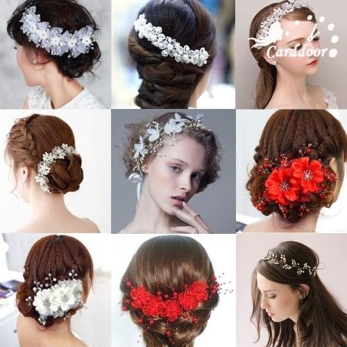Carddoor Fashion Wedding Headbands Hair Jewelry Handmade Flower Headpiece Tiaras Bridal Hair Accessories Pearl Gift Crystal-Leaf