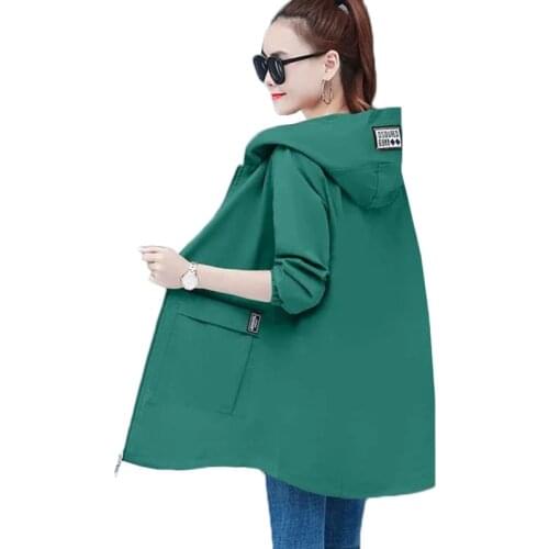 5XL 6XL Women Windbreaker 2021New Autumn Jacket Loose Hooded Mid Long Overcoat Zipper Pocket Thin Windbreaker Female Basic Coat