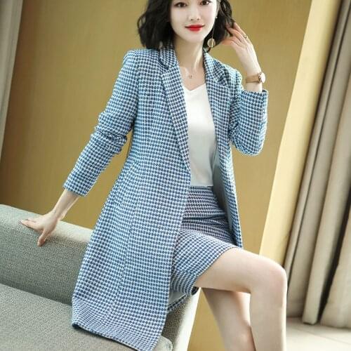 Women Tweed Suits Winter Korean-Style 5XL Long Length Slim Jacket Mini Skirt Business Suit High-end Overalls Suit For Work