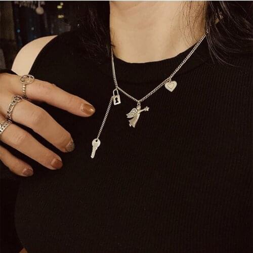 Angel Open The Heart Lock Pendant Necklaces for Women Clavicle Chain Silver Color Short Necklace Female 2020 Fashion Jewelry New