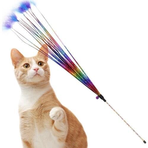 1PC Cat Teaser Wand Funny Kitten Toy Creative Long Tassel Cat Toy Faux Feather Kitten Teaser Stick Pet Training Toy Random Color