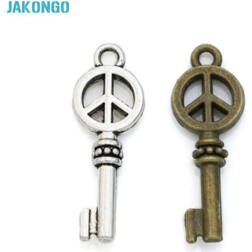 10pcs Antique Silver Plated Peace Sign Key Charms Pendants for Jewelry Making European Bracelet DIY Handmade 26x9mm