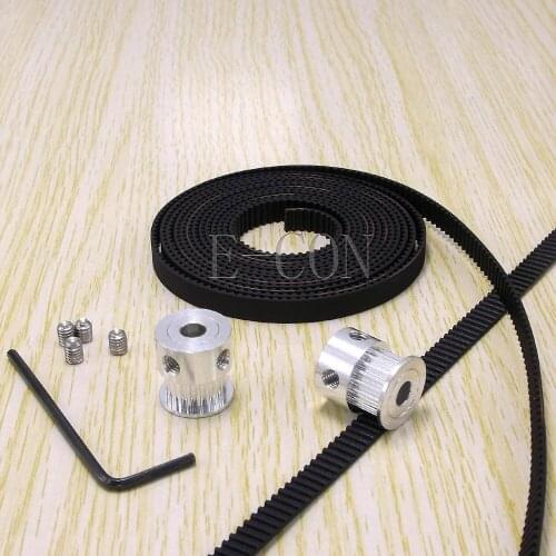 2Pcs GT2 bore 6.35 timing Pulley And 2m GT2-6mm Open GT2 Belt for 3D printer(2-M4X4 setscrews and 1xAllen Key)