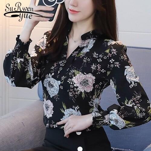 2021 Autumn V-neck Women Blouse Shirt Long Sleeve Printing Womens Clothing Plus Size OL Blouse Feminine Tops Blusas Chic D556