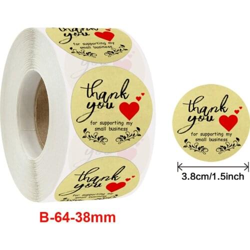 500pcs/roll 1.5 inch Thank you for supporting my business golden foil with Red Heart kraft stickers for small shop stickers