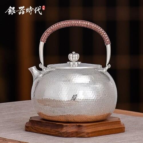Ag999 Sterling Silver Teapot Hand-Forged Kitchen Utensils Built-in Filter Handmade Coffee Tea Pot