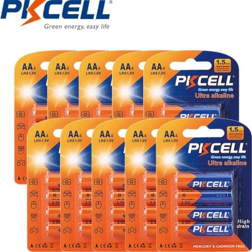 40PCS PKCELL AA Battery 1.5V LR6 AM3 E91 MN1500 Alkaline Dry Batteries superior UM3 MN1500 for Electronic temperature gun