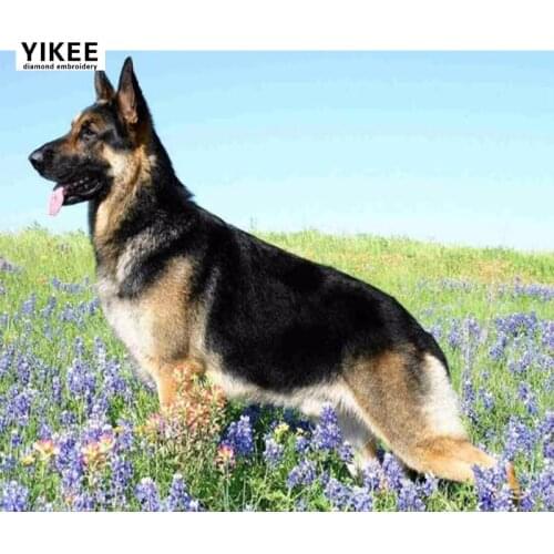 YIKEE diamond painting dog shepherd Full Round 5D DIY Diamond Embroidery Mosaic Rhinestone Decoration Home c189