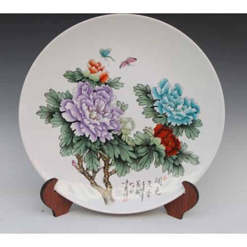 Antique Inmitation Ceramic Porcelain Decoration Plate / Dish Artistic Collection with Handpainted Colorful Flowers Painting
