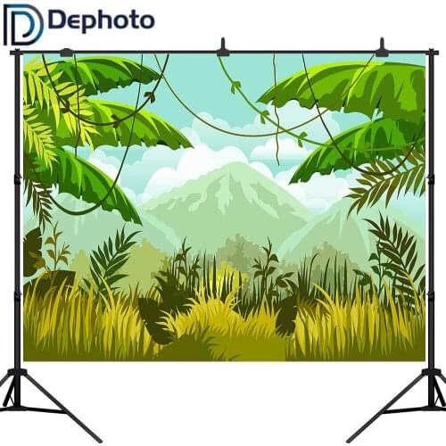 Dephoto Photography Backdrop Green Spring Forest Wall Safari Jungle Birthday Party Supplies Baby Shower Decorations Background