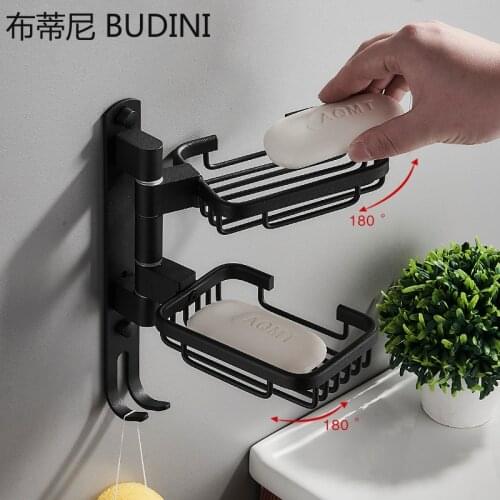 Bathroom Soap Holder Space Aluminum Soap Box Kitchen Dish Storage Box Non-slip Drain Soap Storage Case Container Accessorie