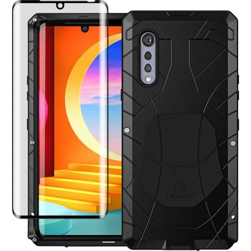 For LG Velvet Case with Tempered Glass Heavy Duty Protection Armor Shockproof Hard Aluminum Metal LG Velvet Phone Cases