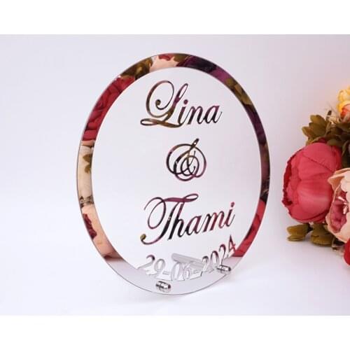 Custom Wedding Name and Date Personalized Round Mirror Frame Acrylic Babyshower Word Sign Party Decor With Nail Guest Gifts