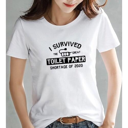 I Survived Graphic Printed Tshirt Women Short Sleeve Cotton T Shirts Woman Black White Loose T Shirt Women Tops Women 2020
