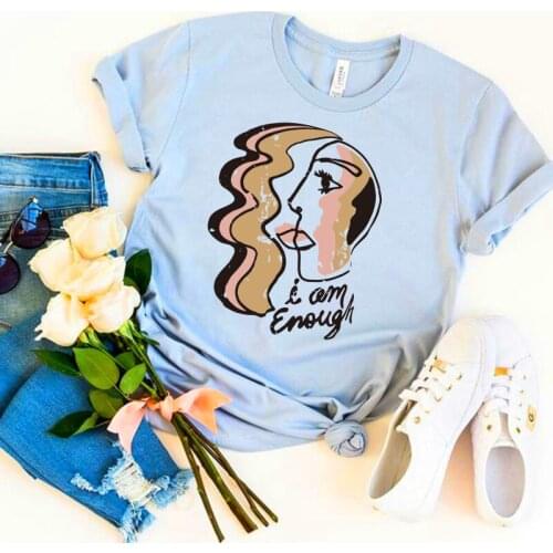 I am Enough Women Abstract Painting Aesthetic Graphic Tees Summer Casual Short Sleeve Tops Tumblr Hipster O Neck Humor T shirts