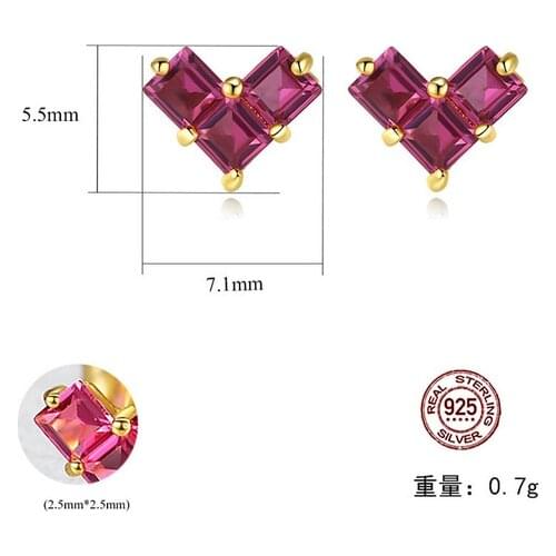 HOT Sell S925 Sterling Silver Heart shaped corundum Love Earrings Crystal zircon ruby sapphire Earrings