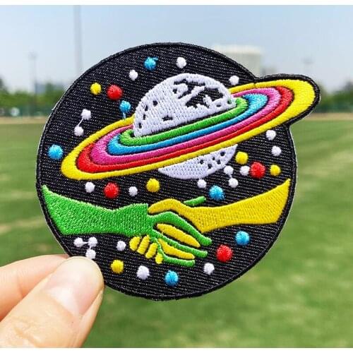 Hippie Alien Embroidered Patches on Clothes Space UFO Applique Clothing Thermoadhesive Patches For Clothing Stickers Badges