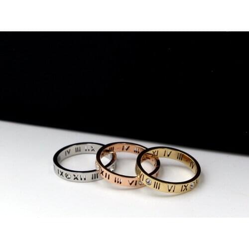 Fashion jewelry elegant temperament of hollow out lucky Roman numerals rose gold plating titanium steel ring
