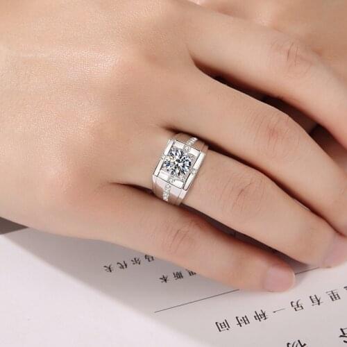 Fashion Jewelry Opening Adjustable Square Silvery Ring Inlay Round Cross Zircon Wedding Hight Grade Ring For Men MENGYI Bague