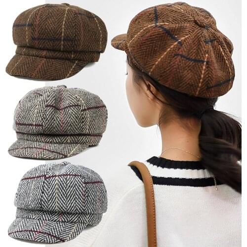 Fashion Autumn Winter Women Plaid Cotton Flat Cap Peaked Hat Casual Beret Cap