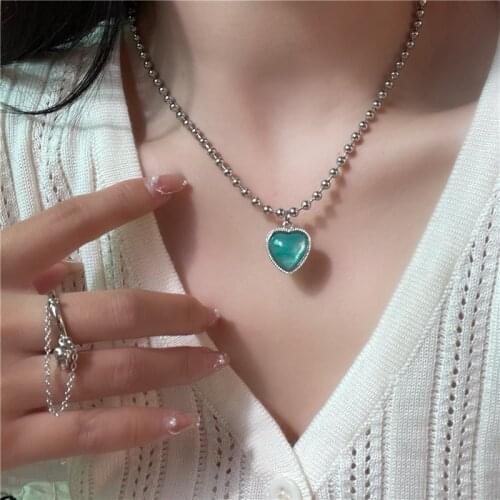 Korean Simple Design Fashion Necklace Blue Retro Girl Color Jelly Metal Love Necklace Elegant Fashion Women Female Jewelry