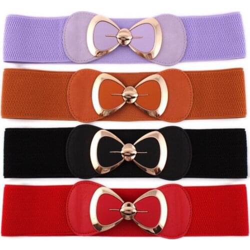 Fashion Bow Designer Windbreaker Elastic Waistband Button Decoration Wide Waist Belt Ladies Strap Alloy Buckle Dress Accessories