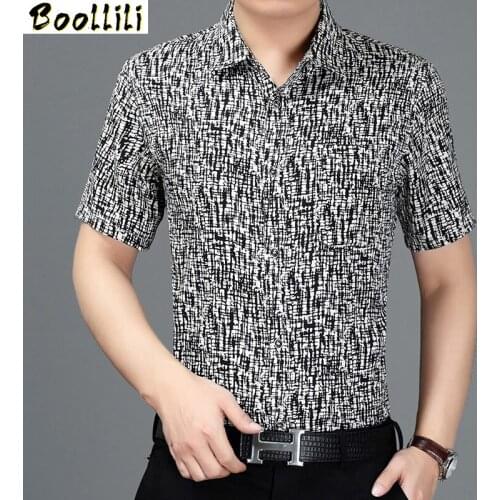 Boollili 100% Silk Summer Shirt Men Short Sleeve Mens Shirts Casual Slim Fit Clothes Shirts Man 2010 Camisa Masculina