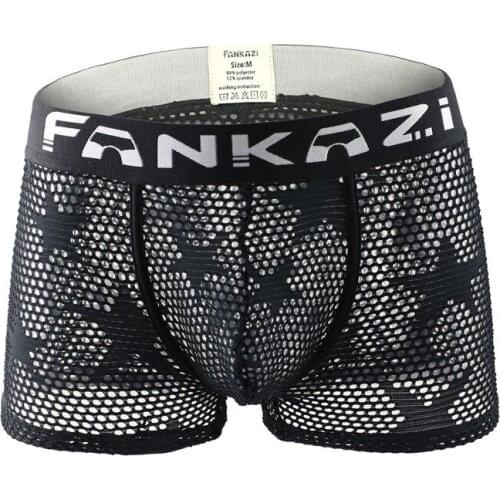 Mens Underwear Breathable Mesh Hollow Out Mens Boxer Four Corner Men Underwear Sexy Shorts Solid Panties Cueca Boxer Trunks