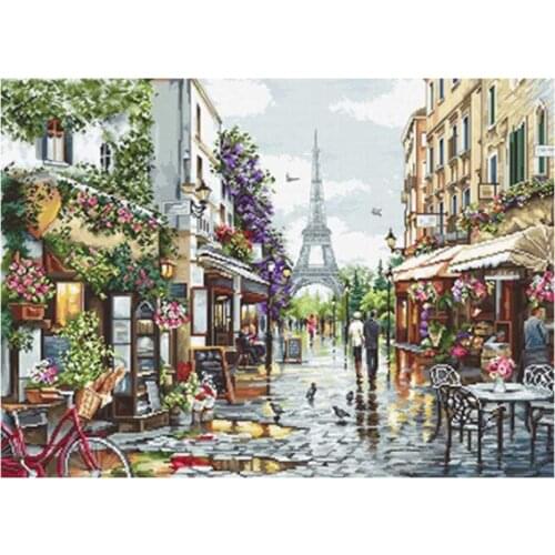 Paris streets after the rain patterns counted 14CT 18CT DIY Cross Stitch Sets wholesale Cross-stitch Kits Embroidery Needlework