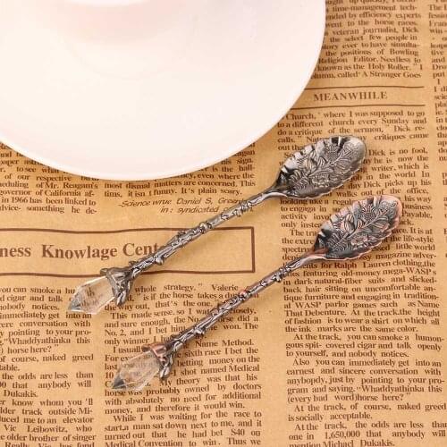 New Spoon Sugar Tea Dessert Cake Retro Coffee Crystal Head Pattern Style Coffee Sugar Tea Dessert Spoon Fork Kitchen Tableware