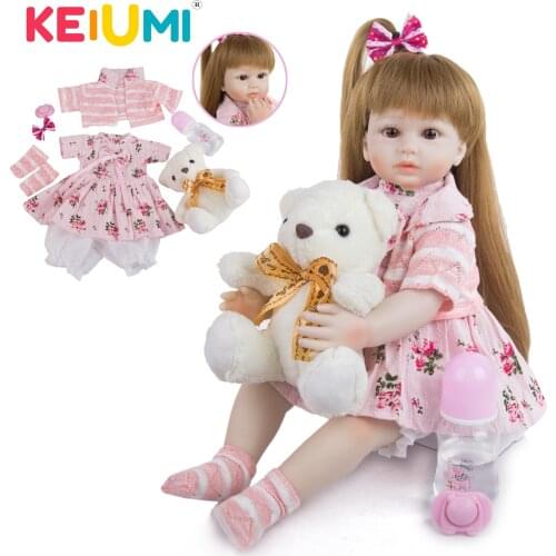KEIUMI New 19 Inch Toddler Silicone Reborn Baby Doll Cloth Body With Bear Toy For Children DIY Birthday Custom surprise Gifts