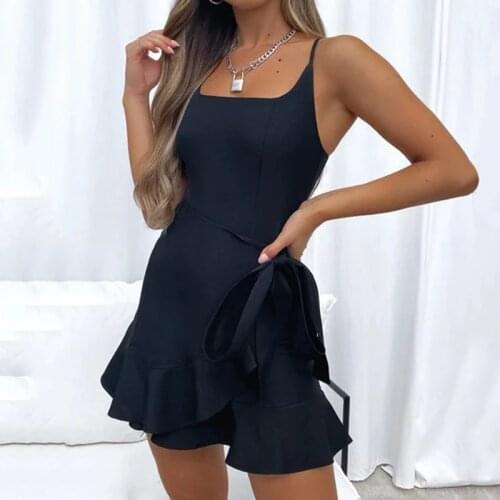 2021 New Women Summer Solid White Mini Dress Spaghetti Strap Ruffles Bodycon Sundress Slim Casual Red Party Female Vestidos