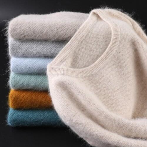 2020 Autumn Winter New 100% Mink Cashmere Men Round Neck Thick Pullover Cashmere Sweater Casual Large Size Base Long-Sleeved Top