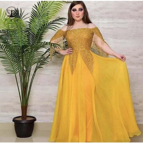 New Arrival Vestidos De Fiesta Yellow Illusion O Neck Beaded Stones Heavily A Line Floor Length Evening Dresses