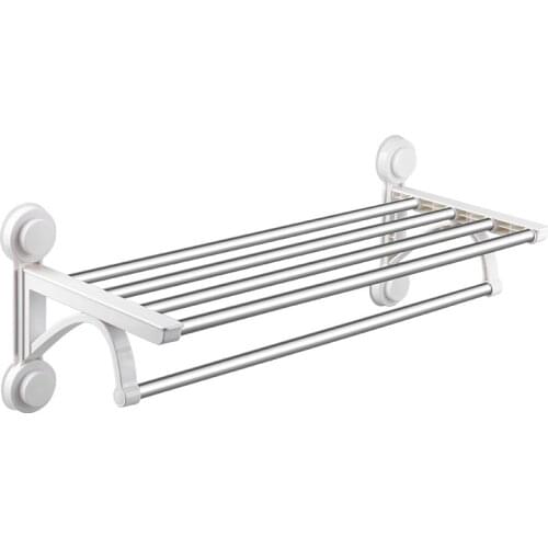 OUSUWO Double Shelves Wall Mount Towel Shelf Punch-Free Towel Bar Cosmetic Shampoo Shelf Bathroom Kitchen Organizer Storage Rack