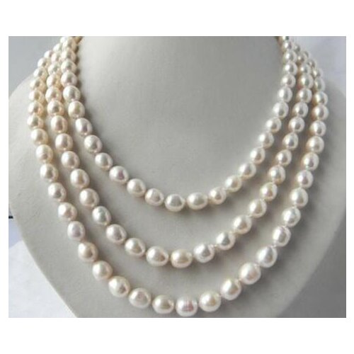 3Strands 8mm White Teardrop Freshwater Pearl Necklace