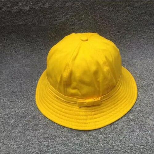 New Yellow Black Bow Bucket Hat For girl Summer Women Outdoor Hiking hat 100% cotton Dome cap Student fishing hats