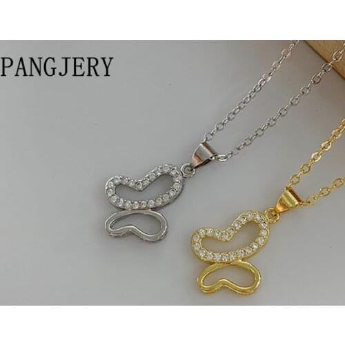 PANGJERY 925 Sterling Silver Micro Inlaid Zircon Necklaces for Women INS Fashion Simple Butterfly Engagement Fine Jewelry Gifts