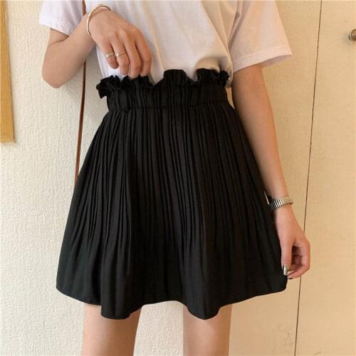 Summer Pleated Mini Skirt Elastic Black High Waist Chiffon A-line Casual Short Skirt Plus Size 4XL 5XL Beach faldas mujer