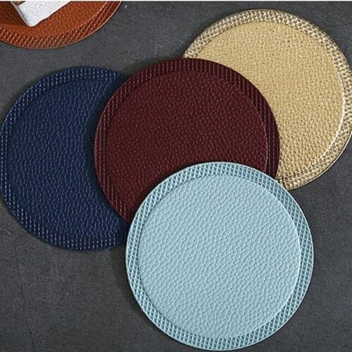3PCS PU Leather Cup Pad Solid Color Washable Trivet Mat Hot Pad Mat Round Mug Mat Drink Cup Coasters for Kitchen Counter