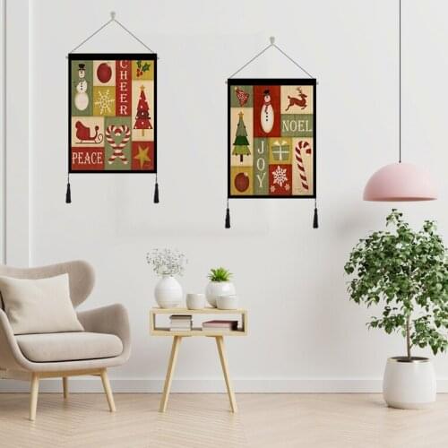 Polyester hemp Pastel DecorativeChristmas Joy Pattern tapestry wall decoration Tassel Wall Hanging Tapestry For Home Living Room
