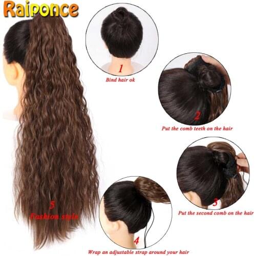 Raiponce Drawstring Synthetic Ponytail for Women Wavy Corn Clip in Hairpiece Wrap Ponytail Synthetic Hair Extension