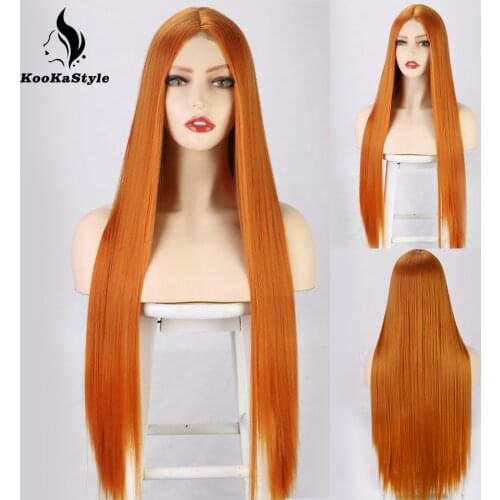 KookaStyle Synthetic Orange Wigs Long Straight Wigs for Black Women Middle Point Silk Straight Heat Resistant Natural Party Hair